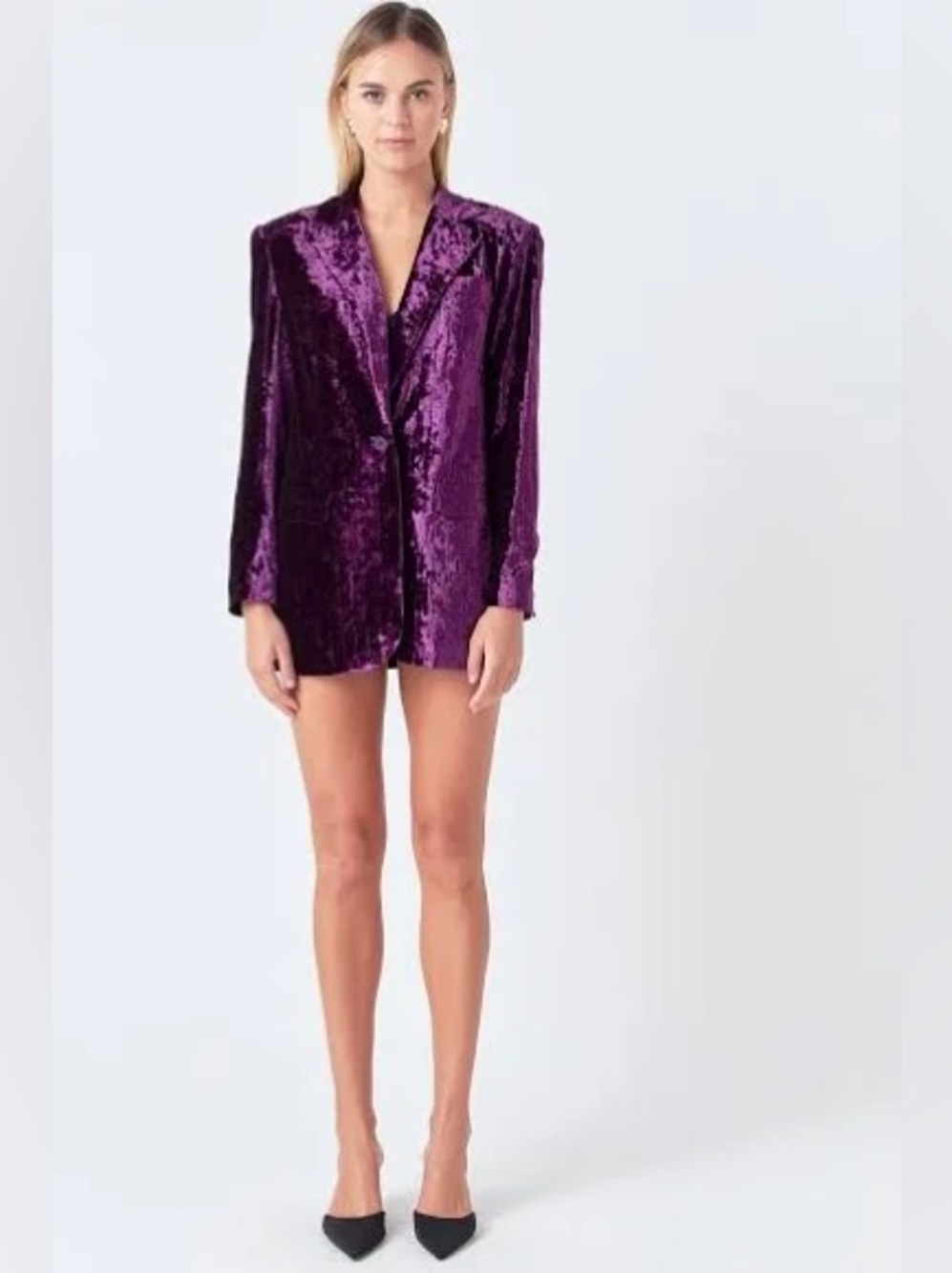 NWT Endless Rose Oversized Crushed Velvet Single Button Blazer - Orchid